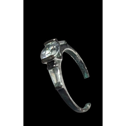 Elegant Clear Gemmed Silver Tone Engagement Ring Size 7