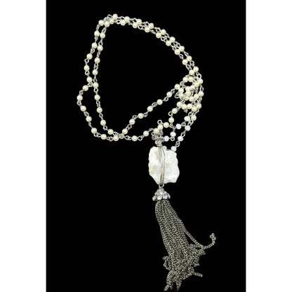 Handmade Druzy Quartz Pendant Tassel Necklace