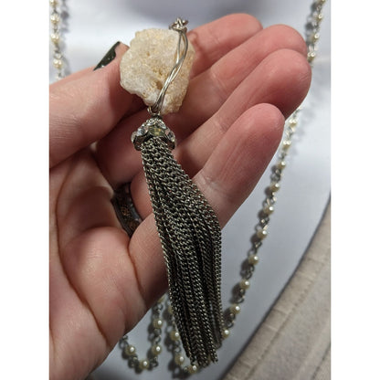 Handmade Druzy Quartz Pendant Tassel Necklace