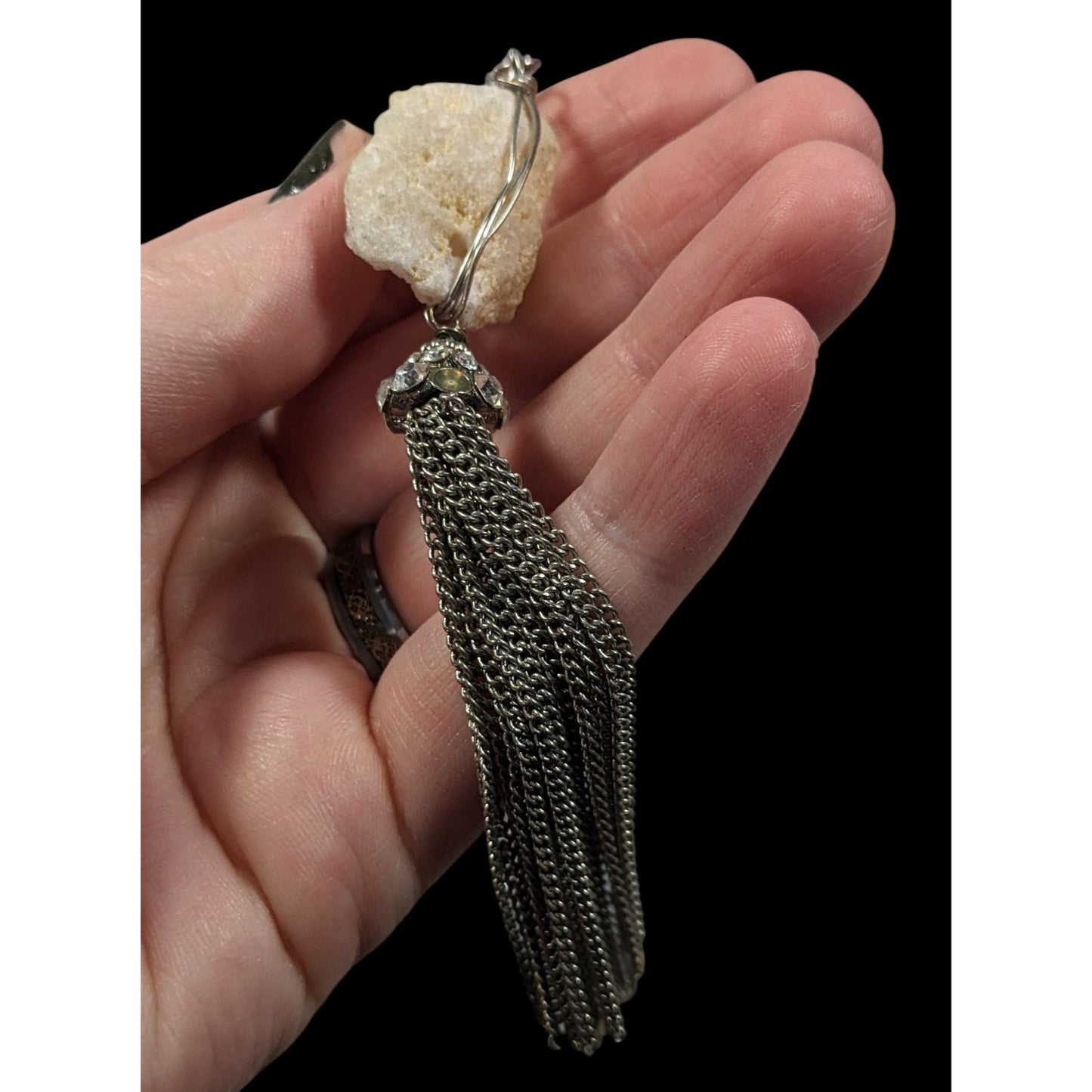 Handmade Druzy Quartz Pendant Tassel Necklace