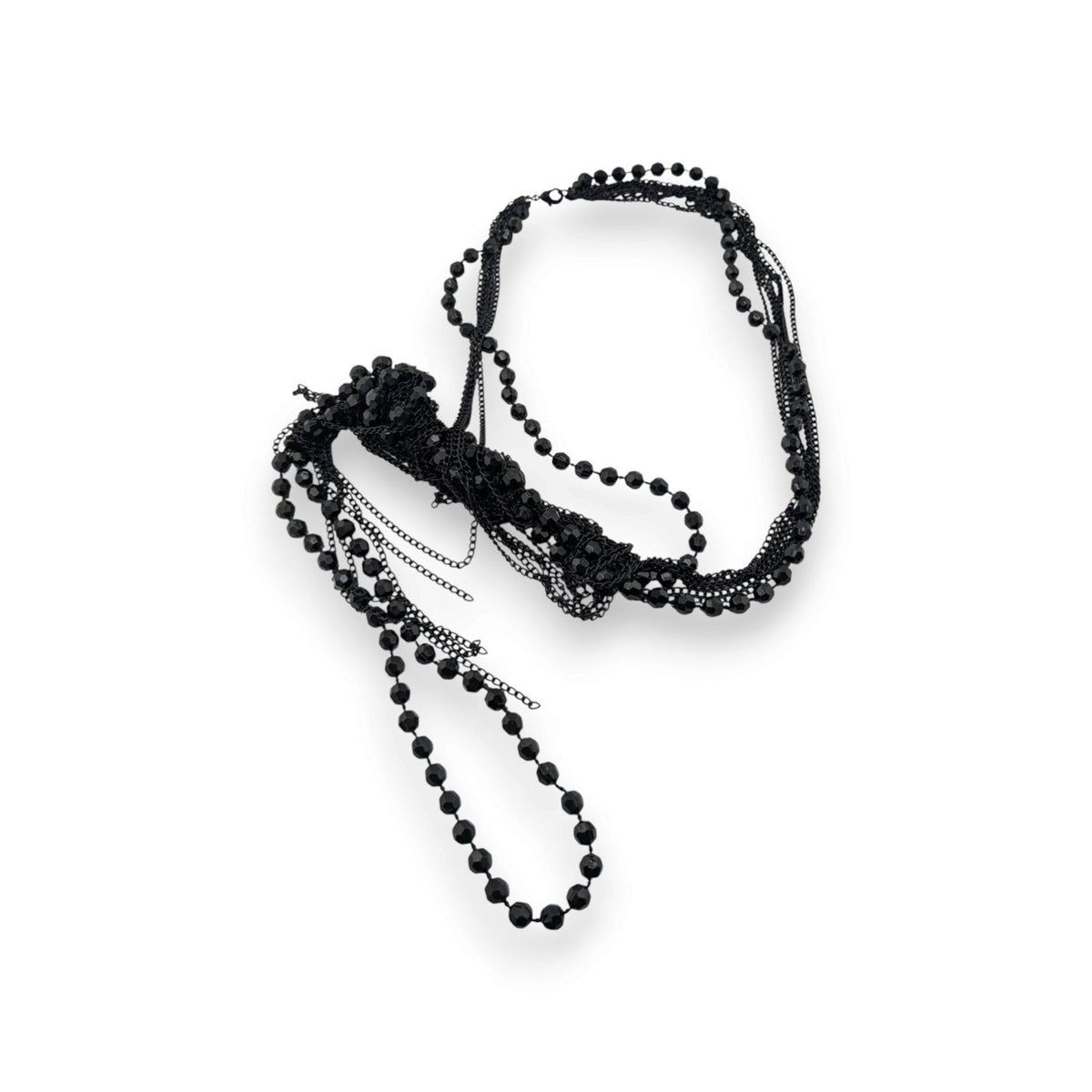 Gothic Punk Distressed Black Beaded Multi Strand Chain Fringe Necklace 24 Inch