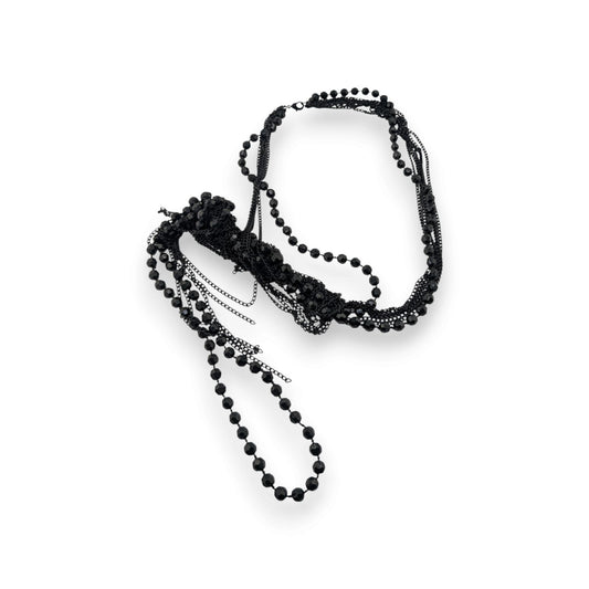Gothic Punk Distressed Black Beaded Multi Strand Chain Fringe Necklace 24 Inch