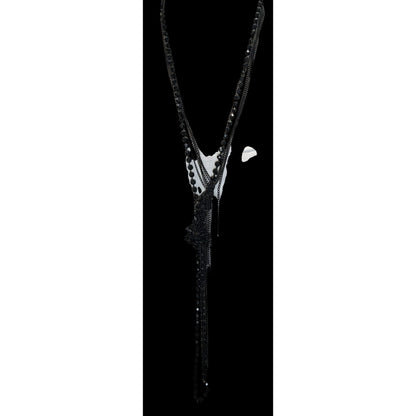 Gothic Punk Distressed Black Beaded Multi Strand Chain Fringe Necklace 24 Inch