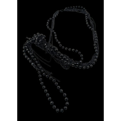 Gothic Punk Distressed Black Beaded Multi Strand Chain Fringe Necklace 24 Inch