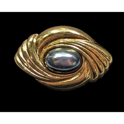 Vintage Art Deco Brooch/Scarf Clip Gold Tone With Faux Pearl Cabohcon