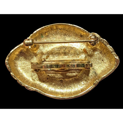 Vintage Art Deco Brooch/Scarf Clip Gold Tone With Faux Pearl Cabohcon