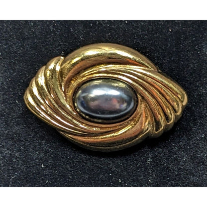 Vintage Art Deco Brooch/Scarf Clip Gold Tone With Faux Pearl Cabohcon