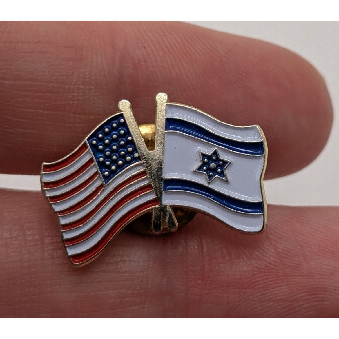 USA & Israel Flag Vintage Lapel Pin Gold Tone Enamel 1 Inch Collectible