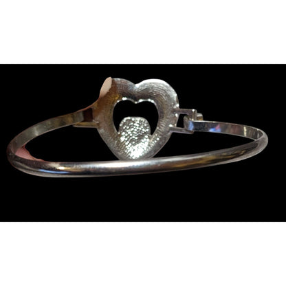 Silver And Red Gemmed Heart Bangle Bracelet