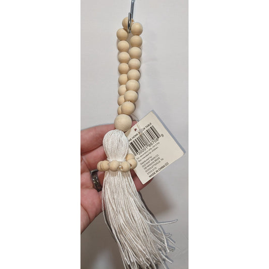 Beaded Natural Wood Tassel Décor 10.5" For Home Or Table Decoration