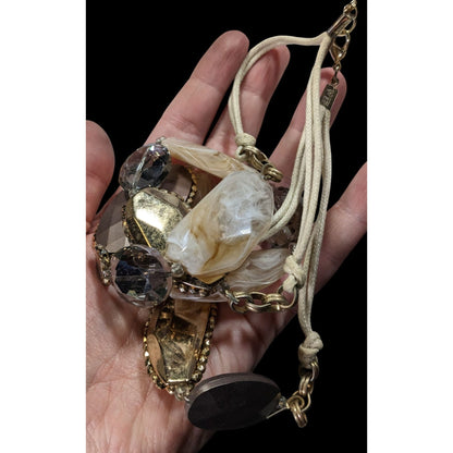 Anthropologie Chunky Statement Necklace With Gold Brown & Cream Beads On Adjustable Cord