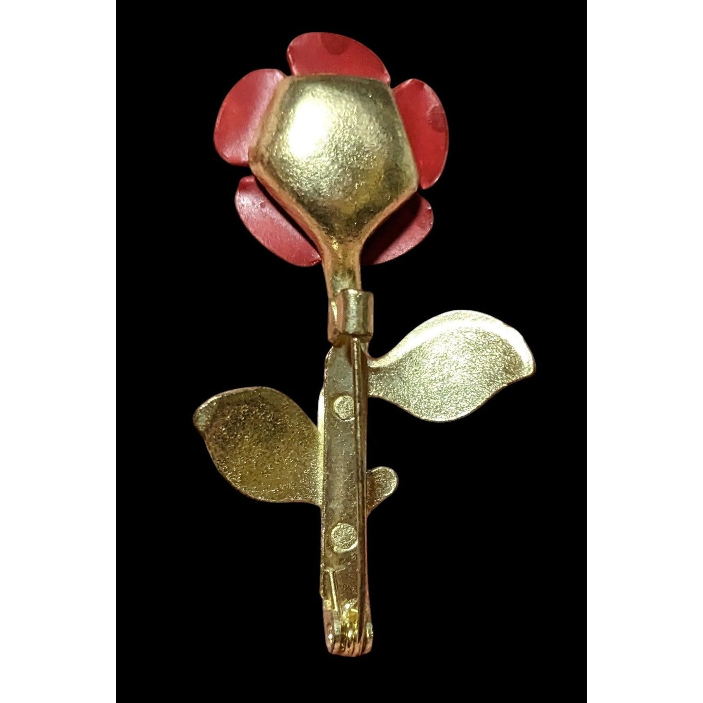 Vintage Red And Gold Metal Floral Metal Rose Brooch