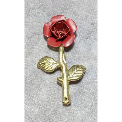 Vintage Red And Gold Metal Floral Metal Rose Brooch