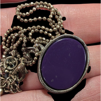 Metallic Purple Silver And Gold Tone Tiger Face Pendant Necklace