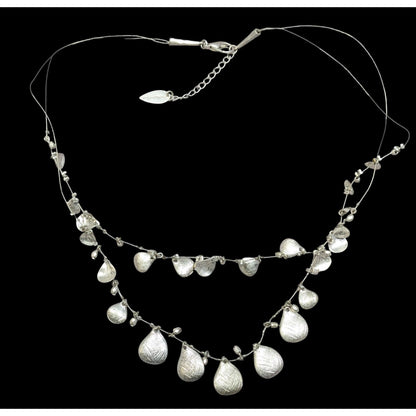 Coldwater Creek Multilayer Teardrop Charm Silver Tone Necklace