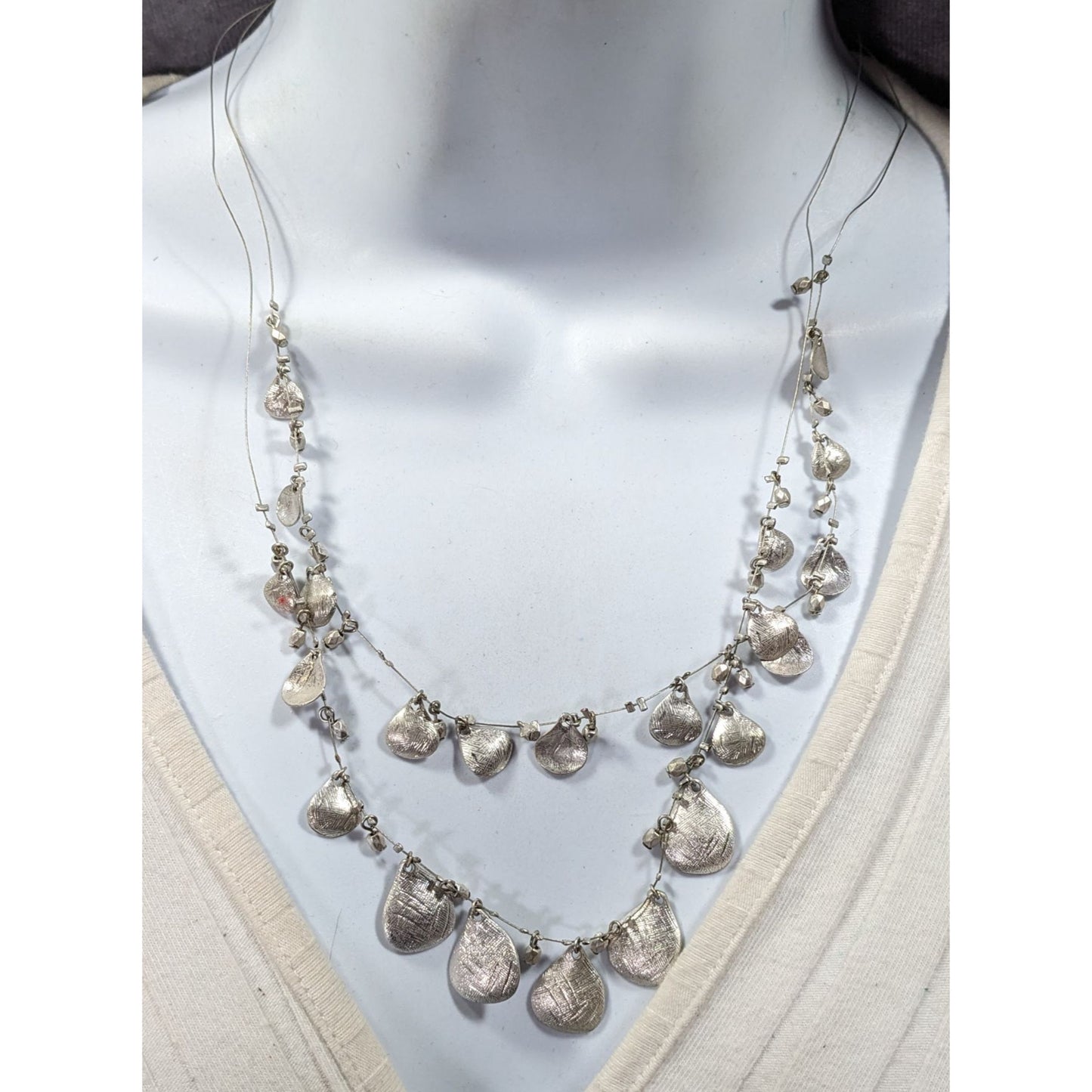 Coldwater Creek Multilayer Teardrop Charm Silver Tone Necklace