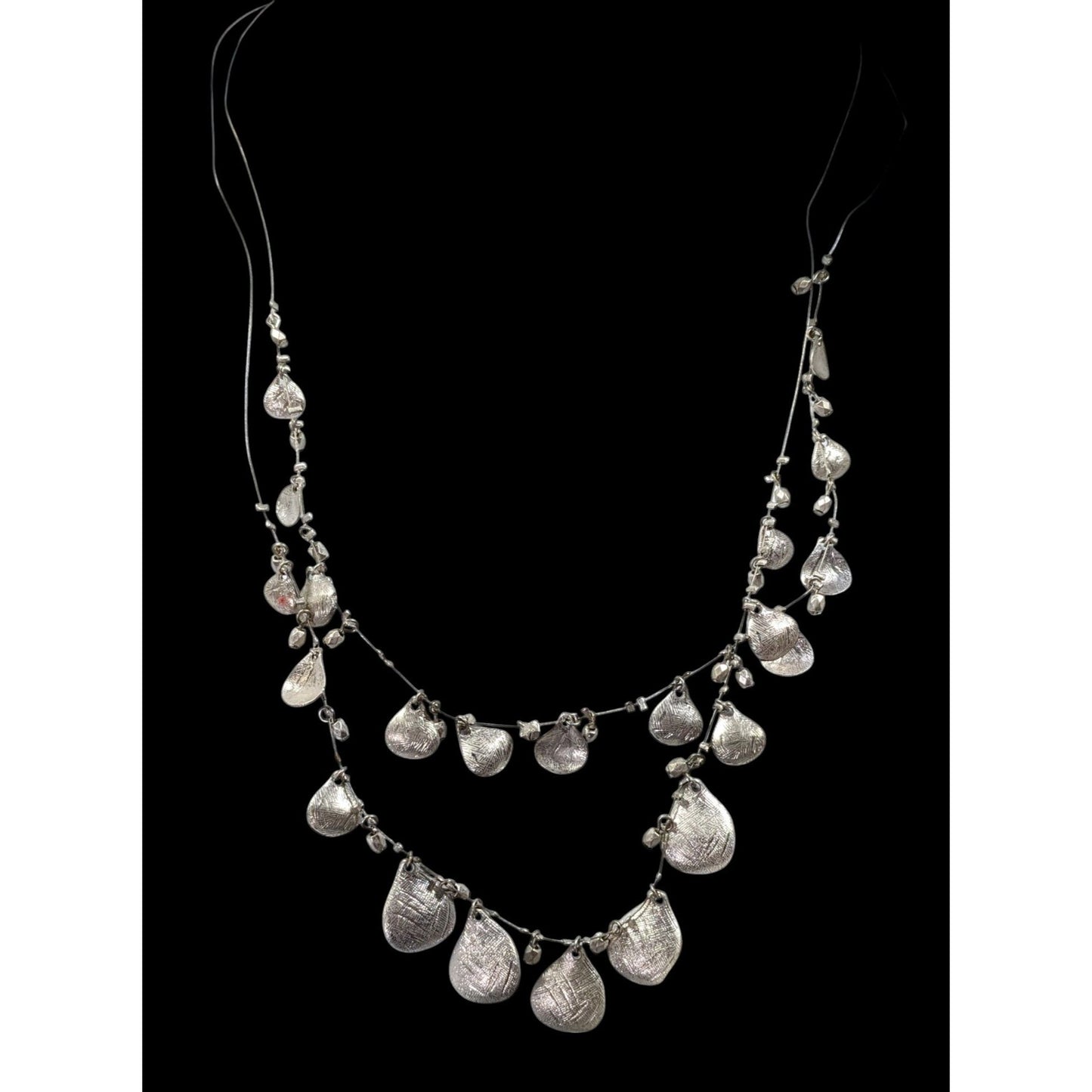 Coldwater Creek Multilayer Teardrop Charm Silver Tone Necklace