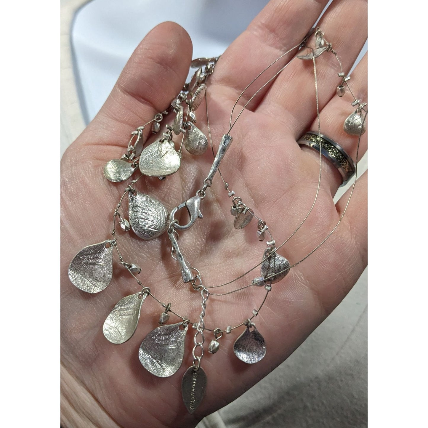 Coldwater Creek Multilayer Teardrop Charm Silver Tone Necklace