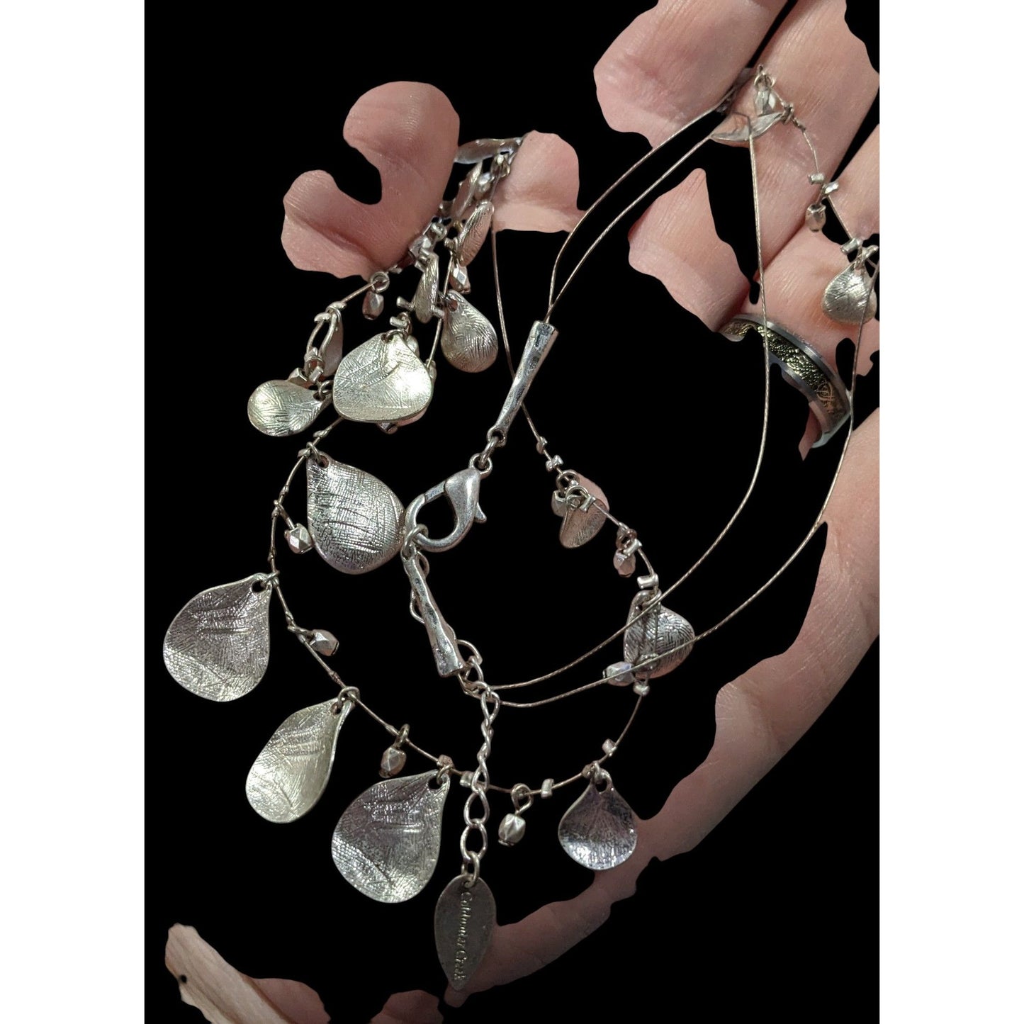 Coldwater Creek Multilayer Teardrop Charm Silver Tone Necklace