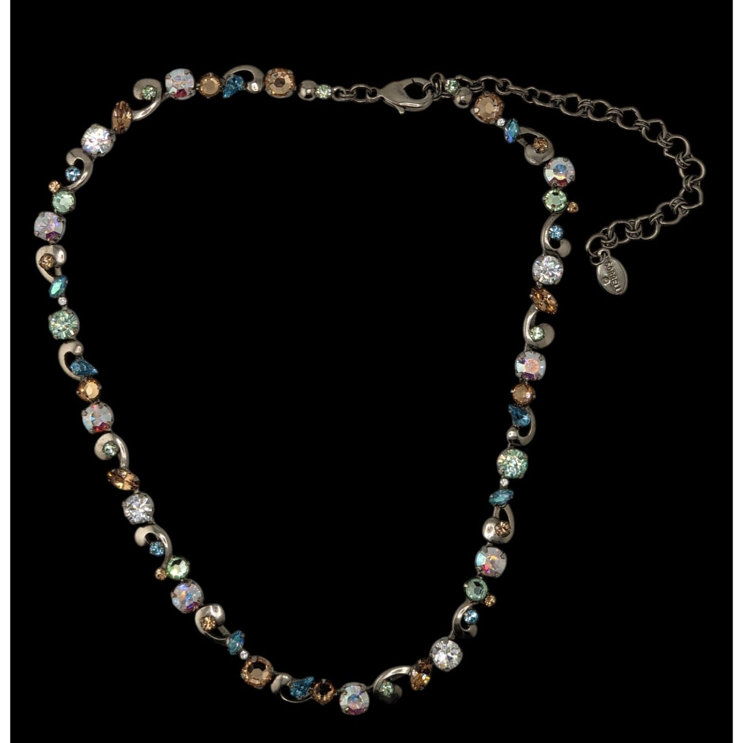 Vintage Sorrelli Rhinestone Necklace Rainbow Silver Regal Fantasy Statement
