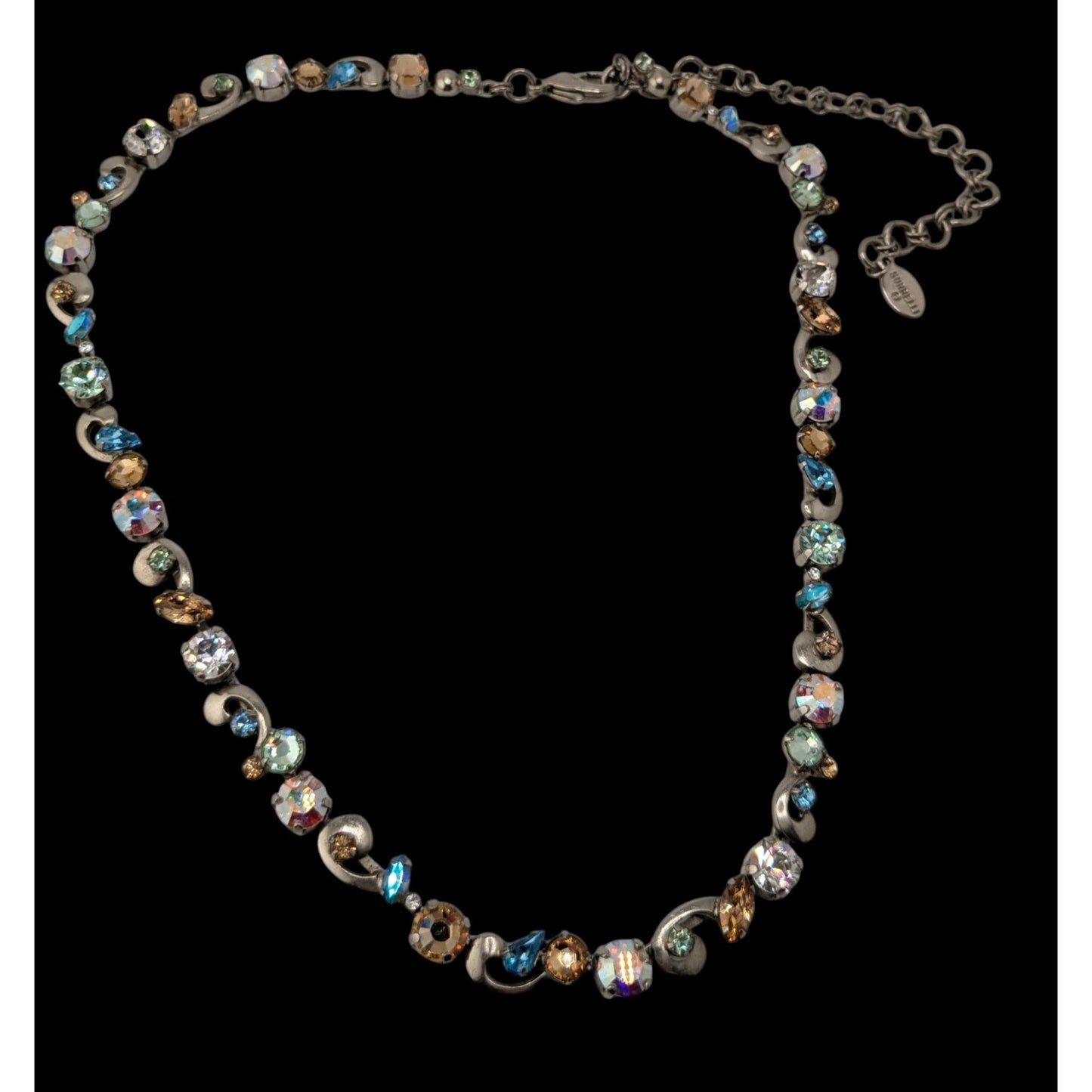 Vintage Sorrelli Rhinestone Necklace Rainbow Silver Regal Fantasy Statement