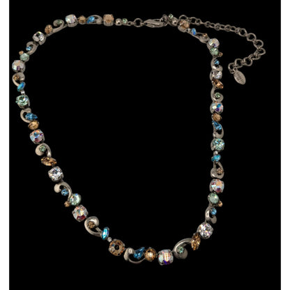 Vintage Sorrelli Rhinestone Necklace Rainbow Silver Regal Fantasy Statement