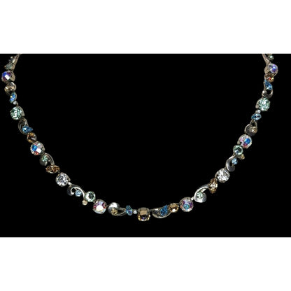 Vintage Sorrelli Rhinestone Necklace Rainbow Silver Regal Fantasy Statement