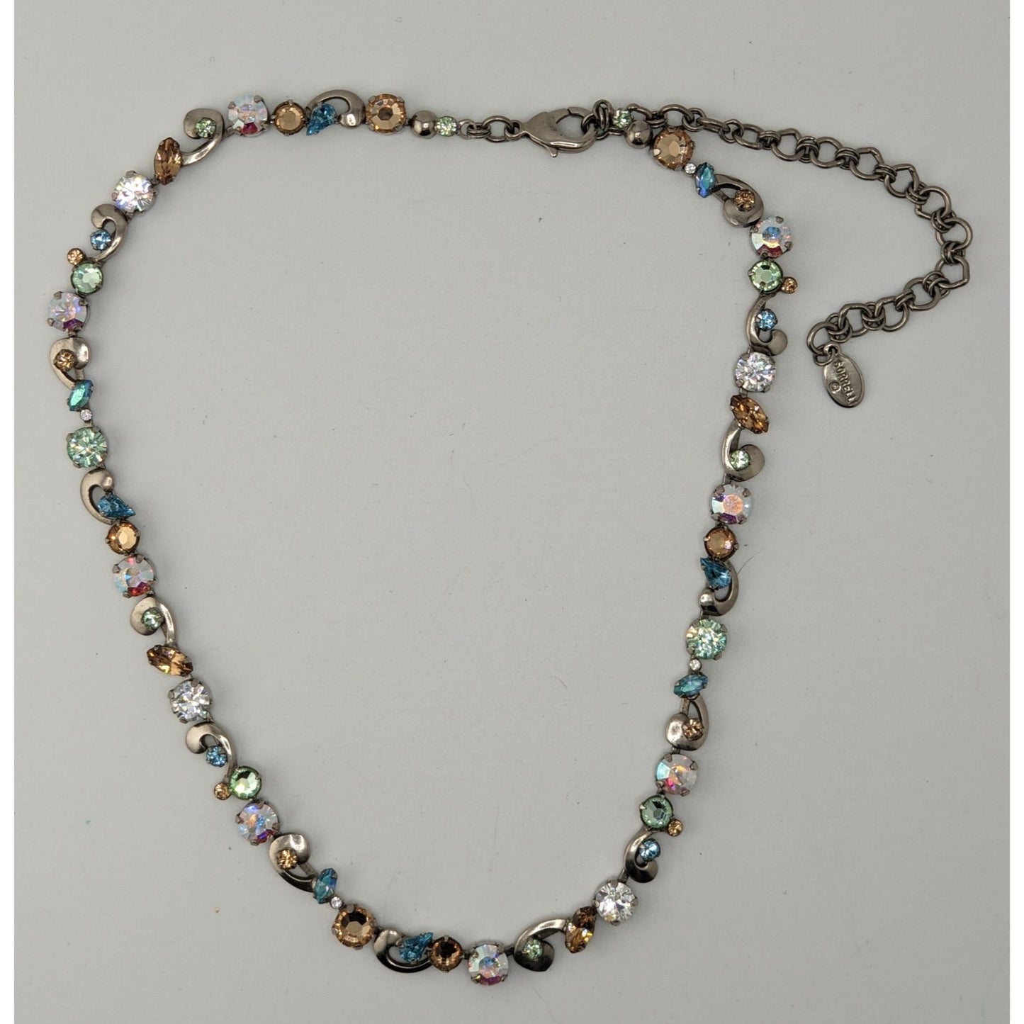 Vintage Sorrelli Rhinestone Necklace Rainbow Silver Regal Fantasy Statement