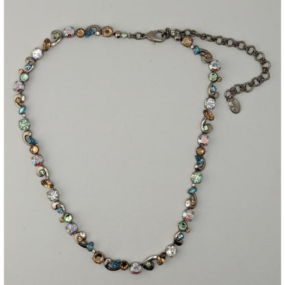 Vintage Sorrelli Rhinestone Necklace Rainbow Silver Regal Fantasy Statement