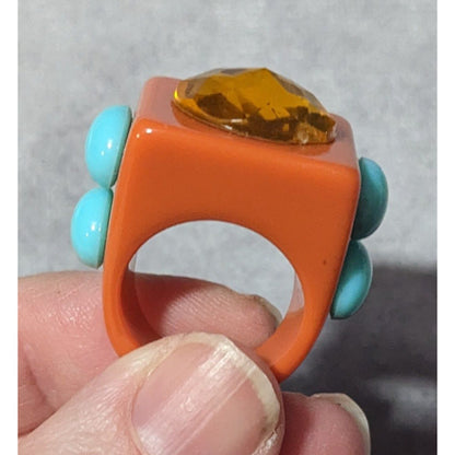 Chunky Orange And Blue Geometric Statement Ring