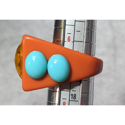 Chunky Orange And Blue Geometric Statement Ring