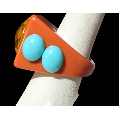 Chunky Orange And Blue Geometric Statement Ring