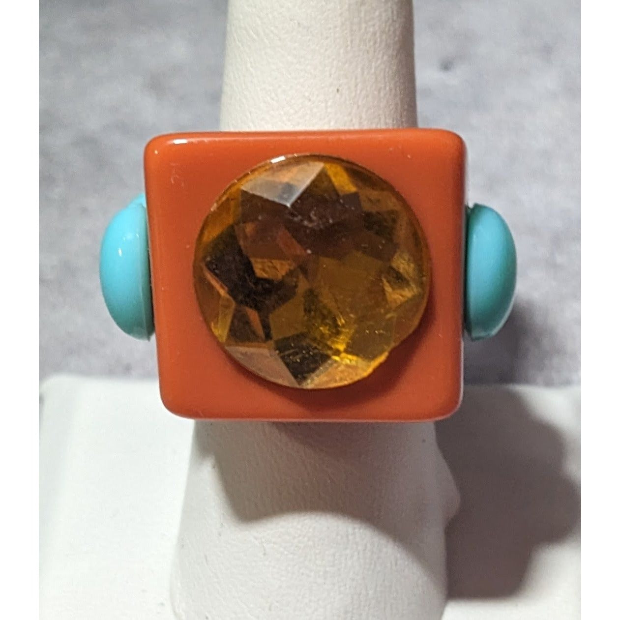 Chunky Orange And Blue Geometric Statement Ring