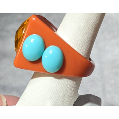 Chunky Orange And Blue Geometric Statement Ring