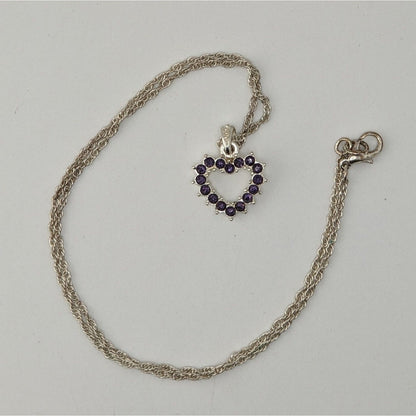 Purple Rhinestone Open Heart Necklace Silver Romantic Glam Y2K Pendant Jewelry