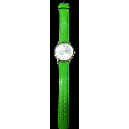 Lime Green Faux Leather Silver Tone Face Analog Watch