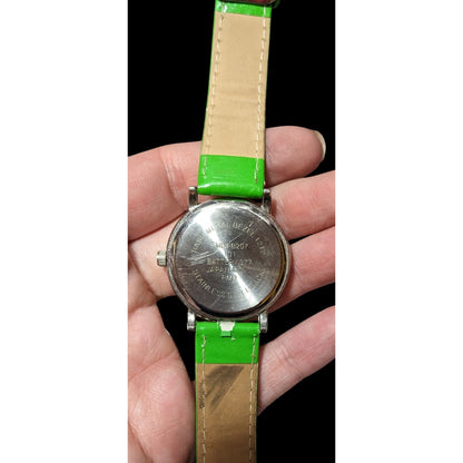 Lime Green Faux Leather Silver Tone Face Analog Watch