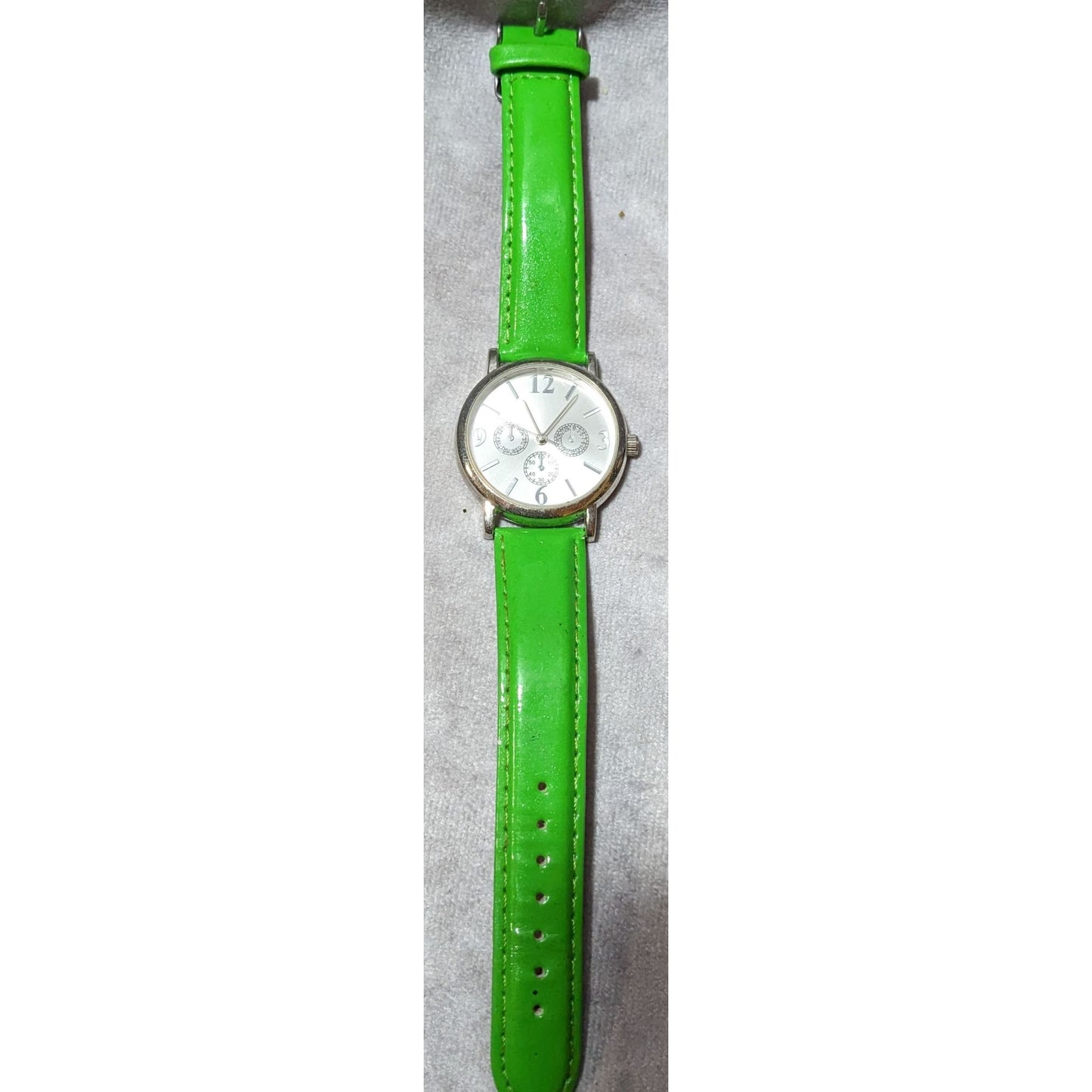 Lime Green Faux Leather Silver Tone Face Analog Watch