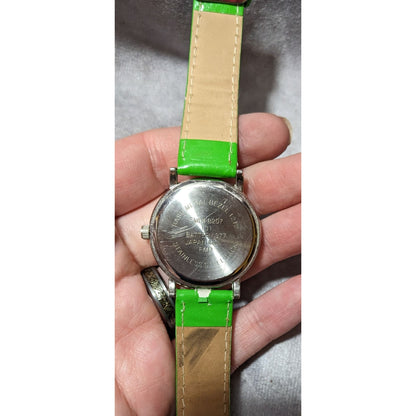 Lime Green Faux Leather Silver Tone Face Analog Watch