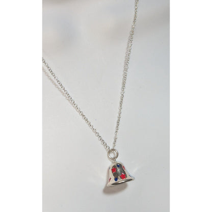 Y2K Patriotic Americana Silver Bell Charm Pendant Necklace Red White Blue