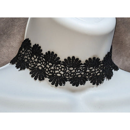 Black Floral Lace Choker Necklace Wide Gothic Victorian Dark Romantic Collar