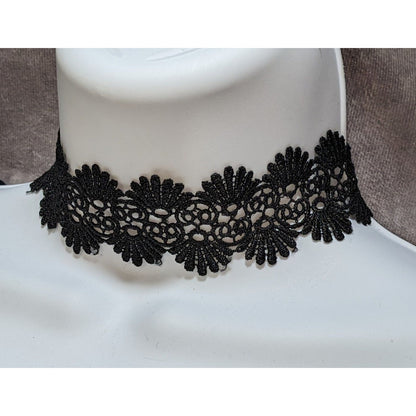 Black Floral Lace Choker Necklace Wide Gothic Victorian Dark Romantic Collar