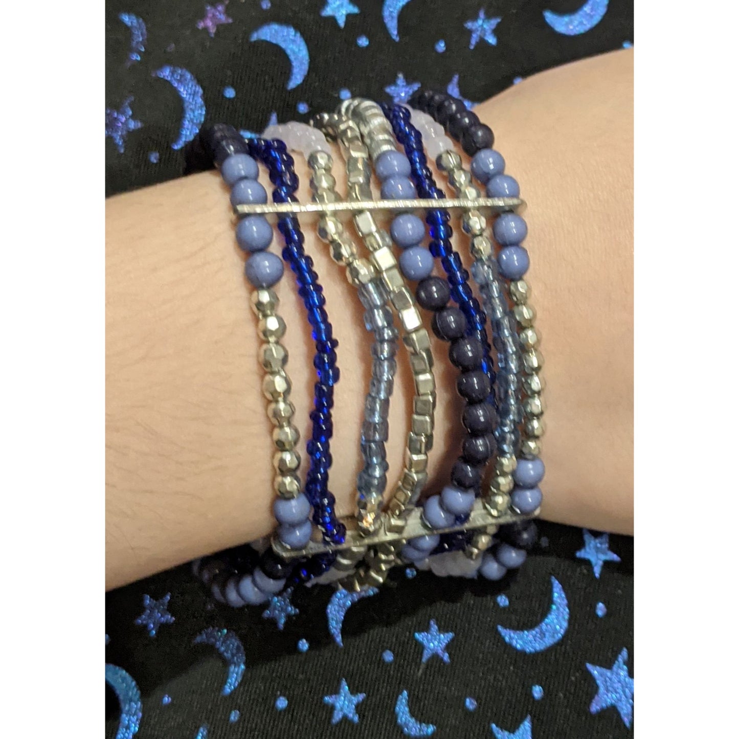 Blue And Silver Tone Multi Strand Bracelet