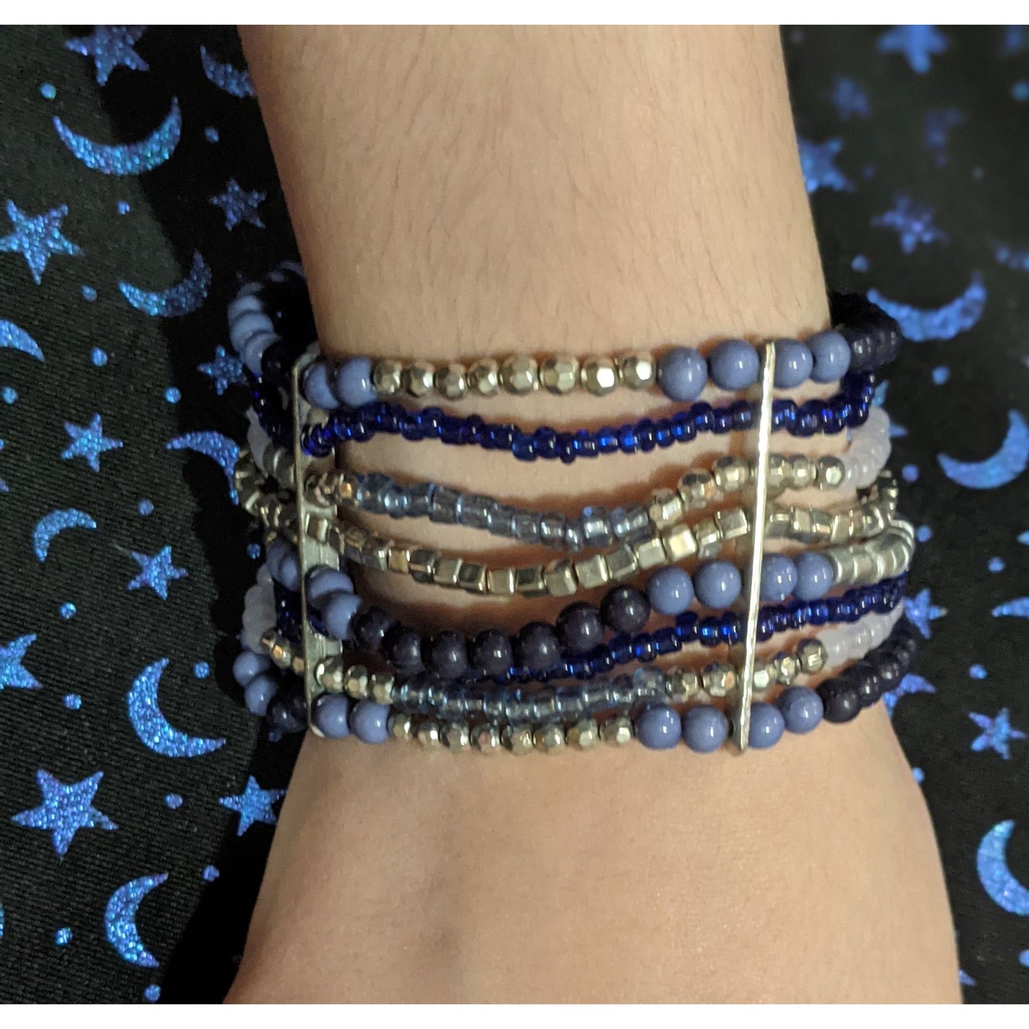 Blue And Silver Tone Multi Strand Bracelet