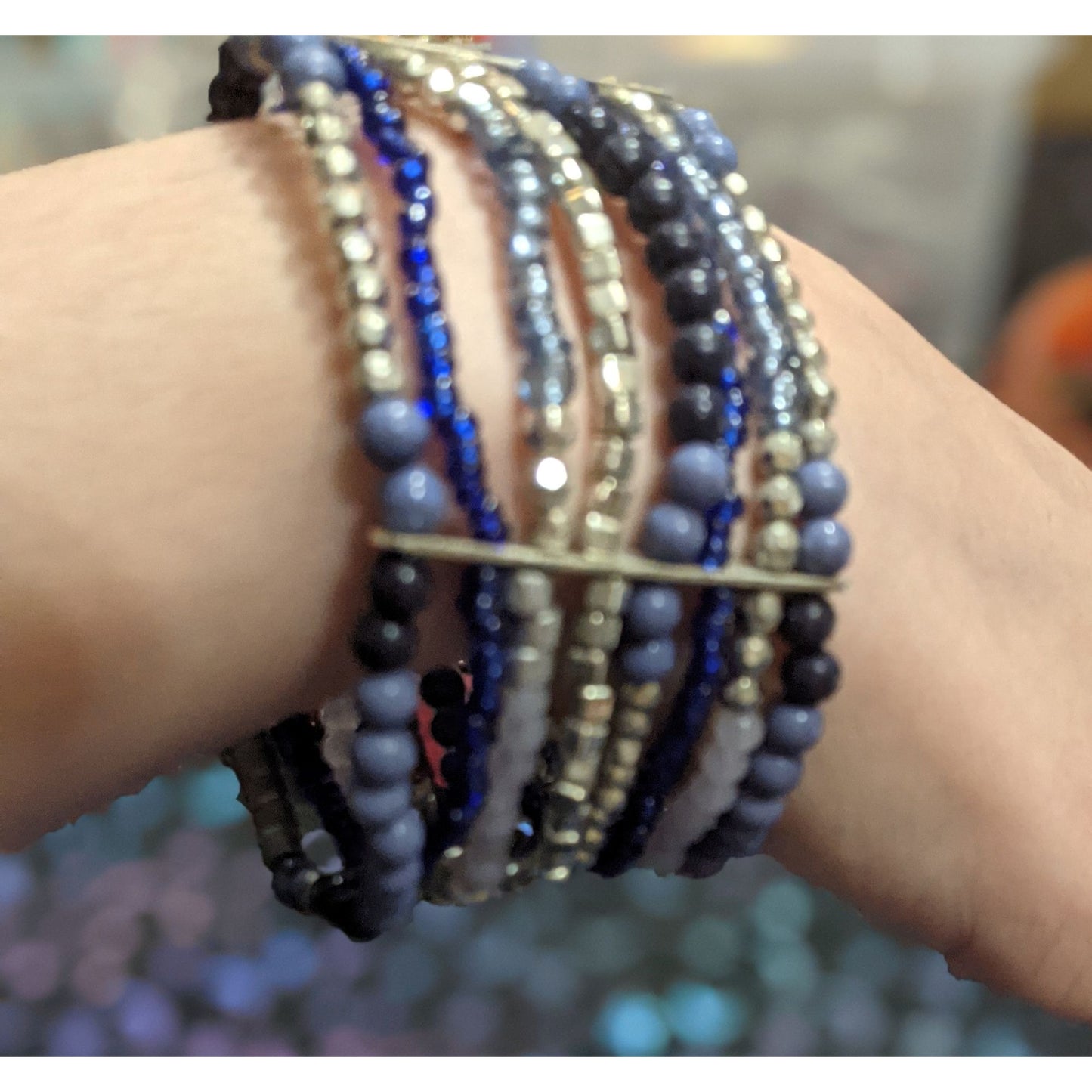 Blue And Silver Tone Multi Strand Bracelet