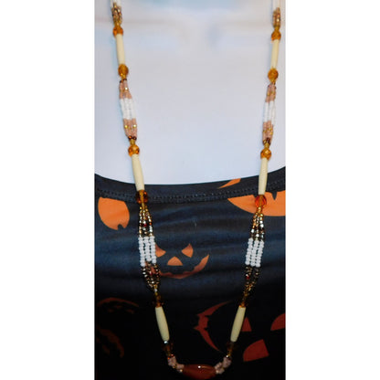 Amber Glass Beaded Necklace With Pink And White Accents