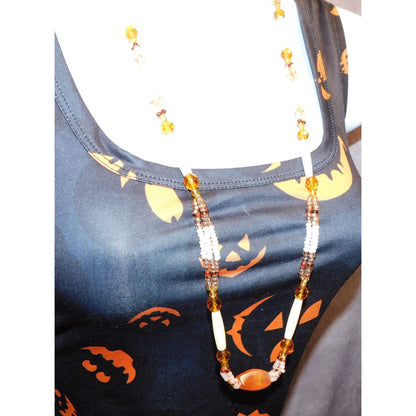 Amber Glass Beaded Necklace With Pink And White Accents