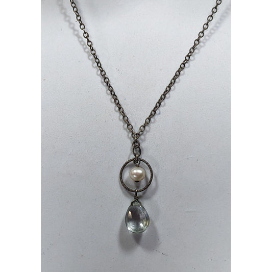 Minimalist Faux Pearl And Faceted Teardrop Crystal Glass Pendant Necklace