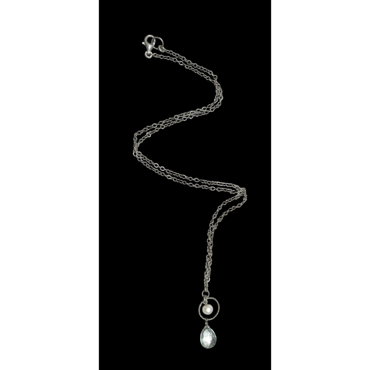 Minimalist Faux Pearl And Faceted Teardrop Crystal Glass Pendant Necklace
