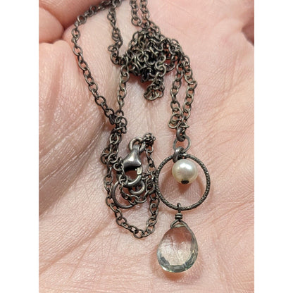 Minimalist Faux Pearl And Faceted Teardrop Crystal Glass Pendant Necklace
